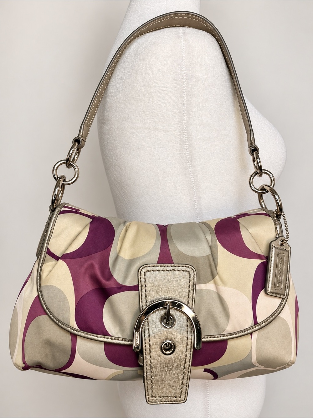 Coach Soho F1173-F17404 Multicolor Signature Shoulder Bag Purple Silver